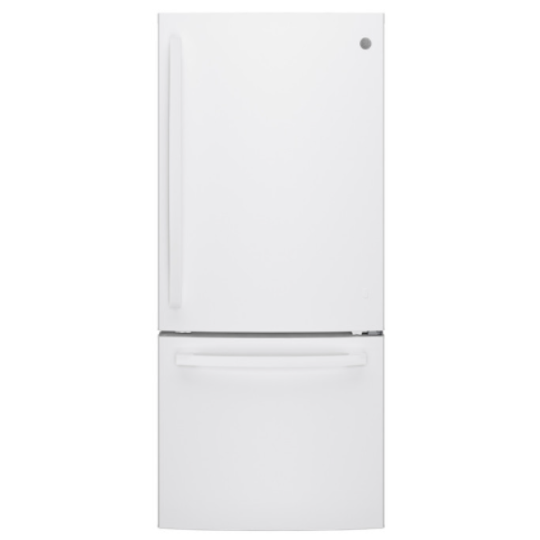 NEW GE® ENERGY STAR® 21.0 Cu. Ft. Bottom-Freezer Refrigerator FGDE21DGKWW